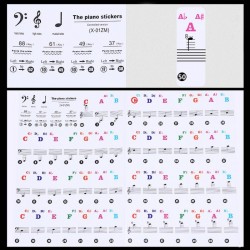 88 touches - Notes de piano colorées - stickers clavier transparent