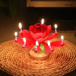 Lotus shaped rotating birthday candle with 8 small candles & Happy Birthday songParty