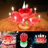 Lotus shaped rotating birthday candle with 8 small candles & Happy Birthday songParty
