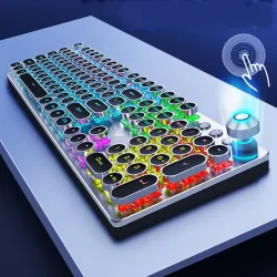 Steampunk - gaming mechanical keyboard - metal panel - round retro keycap - backlit wired keyboardKeyboards