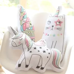 Licorne, chat et oreiller en forme de glace - Jouet doux