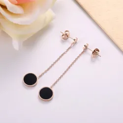 Boucles d'oreilles noires longues - or rose - acier inoxydable