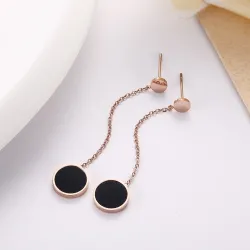 Boucles d'oreilles noires longues - or rose - acier inoxydable