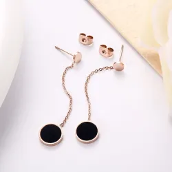 Boucles d'oreilles noires longues - or rose - acier inoxydable