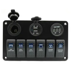Panneau de commutation 6 Gang 12V - 5V Dual USB - voltmètre numérique