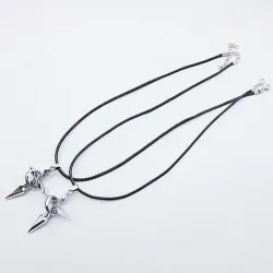 Black & silver Cross with ring - rope chain - necklace for couple - 2 piecesNecklaces