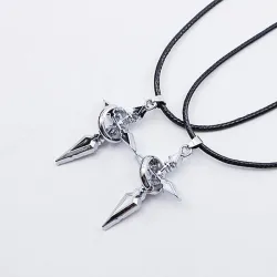 Black & silver Cross with ring - rope chain - necklace for couple - 2 piecesNecklaces