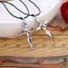 Black & silver Cross with ring - rope chain - necklace for couple - 2 piecesNecklaces
