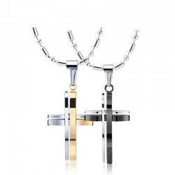 Fashionable noir - argent - double croix d'or - collier en acier inoxydable - unisexe