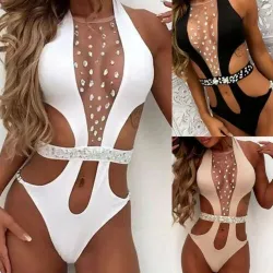 Maillot de bain à une pièce sexy - avec mailles avant & cristaux - monokini