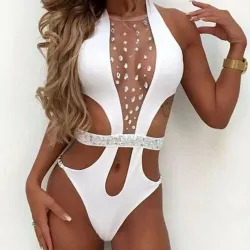 Maillot de bain à une pièce sexy - avec mailles avant & cristaux - monokini