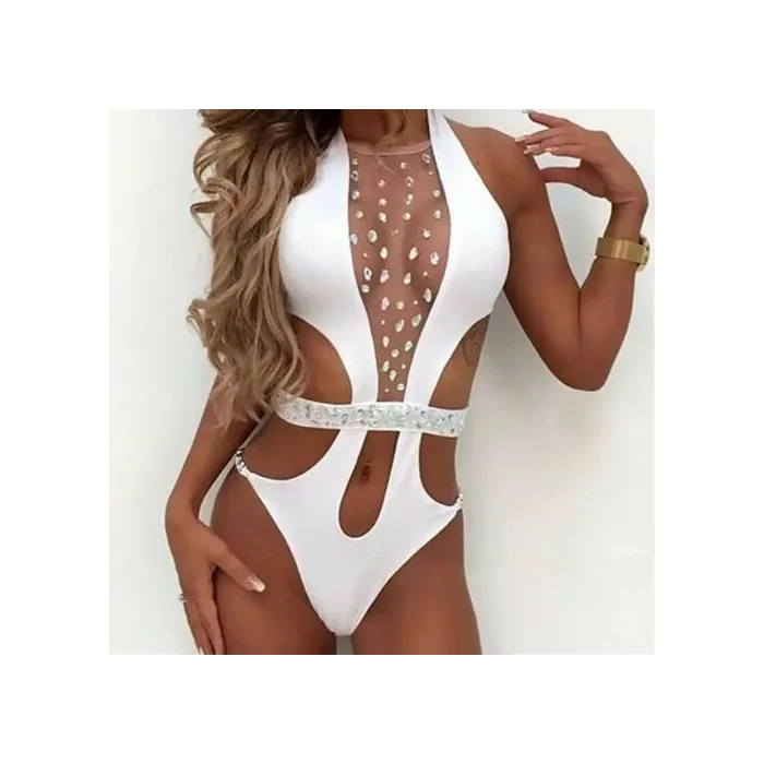 Maillot de bain à une pièce sexy - avec mailles avant & cristaux - monokini
