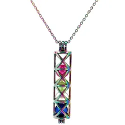 Tube rectangulaire avec perles perles - collier en acier inoxydable