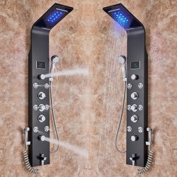 Acier inoxydable - cascade 6 fonctions - Panneau de douche LED avec système de massage