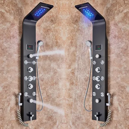 Stainless steel - 6-function waterfall - LED shower panel with massage systemFaucets