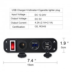 Panneau de commutation - 5V - 4.2A - double USB - 12V - LED - Voltmètre pour voitures - bateaux - camions
