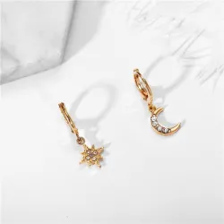 Crystal star & Lune - boucles d'oreilles en or