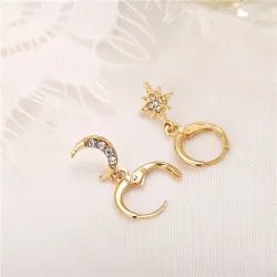 Crystal star & Lune - boucles d'oreilles en or