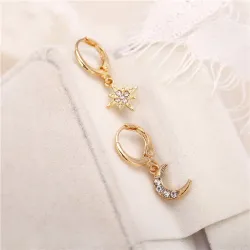 Crystal star & Lune - boucles d'oreilles en or