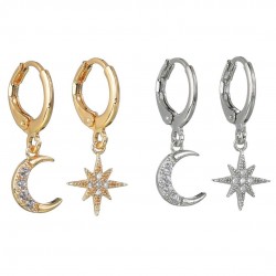 Crystal Moon & star - boucles d'oreilles en or & argent
