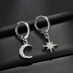 Crystal moon & star - gold & silver earringsEarrings