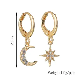 Crystal Moon & star - boucles d'oreilles en or & argent