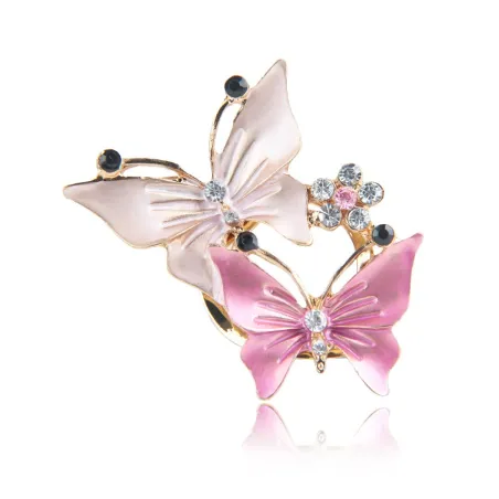 Doubles papillons & fleurs - broche cristalline