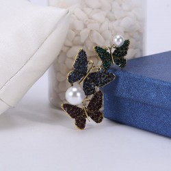 Triple butterflies & pearl - luxury crystal broochBrooches