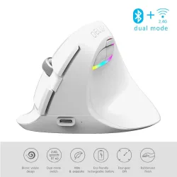 M618 - 2.4GHz - mini souris sans fil verticale - Bluetooth 4 - mode double - rechargeable - silencieux - blanc