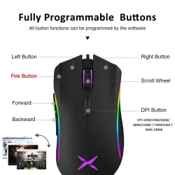 M625 - 12000 DPI - PMW3360 - souris de jeu filaire USB - 7 boutons - RGB rétroéclairage - avec clé de feu