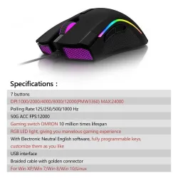 M625 - 12000 DPI - PMW3360 - souris de jeu filaire USB - 7 boutons - RGB rétroéclairage - avec clé de feu