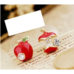 Crystal apples - asymmetric earrings - green - redEarrings