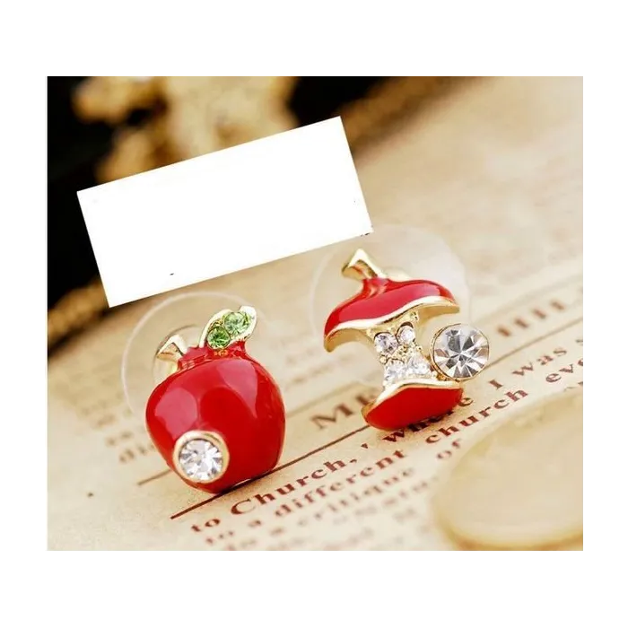Crystal apples - asymmetric earrings - green - redEarrings