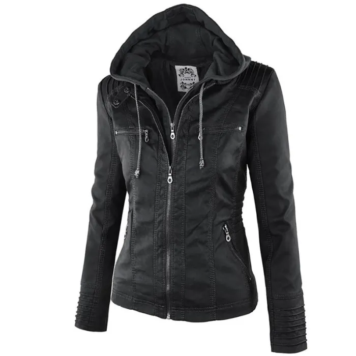 Winter leather jacket - removable inner lining with hood - waterproof - plus sizeJackets