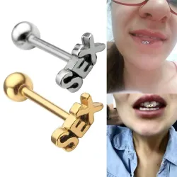 Tongue piercing - sexe - argent/or - acier inoxydable