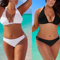 maillot de bain taille basse de deux pièces - plus taille - noir - blanc