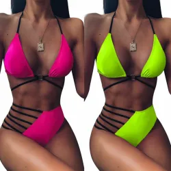 Ensemble bikini chaud - maillot de bain - rose - vert néon