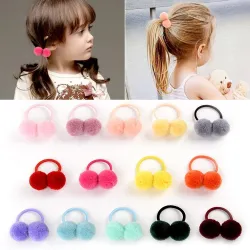 12 - 14 pièces - élastique - bande de cheveux enfants avec double boule de fourrure