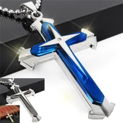 Chaîne pendentif Croix - 3D - 3 couleurs - chaîne métallique