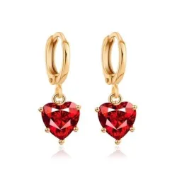 Collier d'or  boucles d'oreilles avec coeur rouge