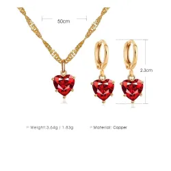 Collier d'or  boucles d'oreilles avec coeur rouge