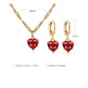 Collier d'or  boucles d'oreilles avec coeur rouge