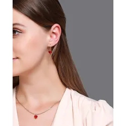 Golden necklace & earrings set with red heartNecklaces