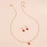 Collier d'or  boucles d'oreilles avec coeur rouge