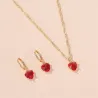 Collier d'or  boucles d'oreilles avec coeur rouge