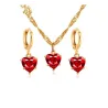 Collier d'or  boucles d'oreilles avec coeur rouge