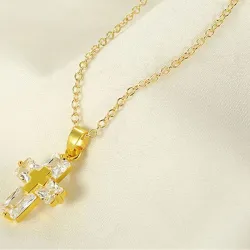 Collier double croix - or - femmes