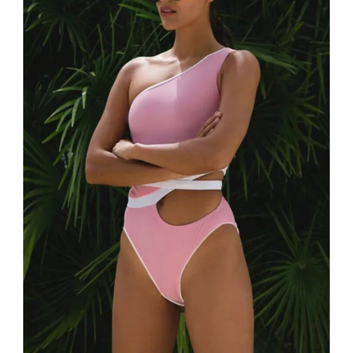One shoulder padded - swimsuit - women - blue - pink - whiteSwimming