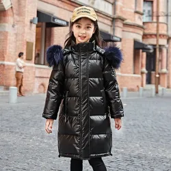 Veste d'hiver longue - chaude avec capuche - pour les filles