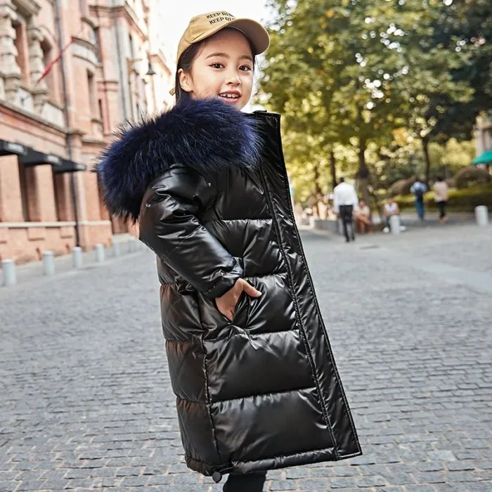 Veste d'hiver longue - chaude avec capuche - pour les filles